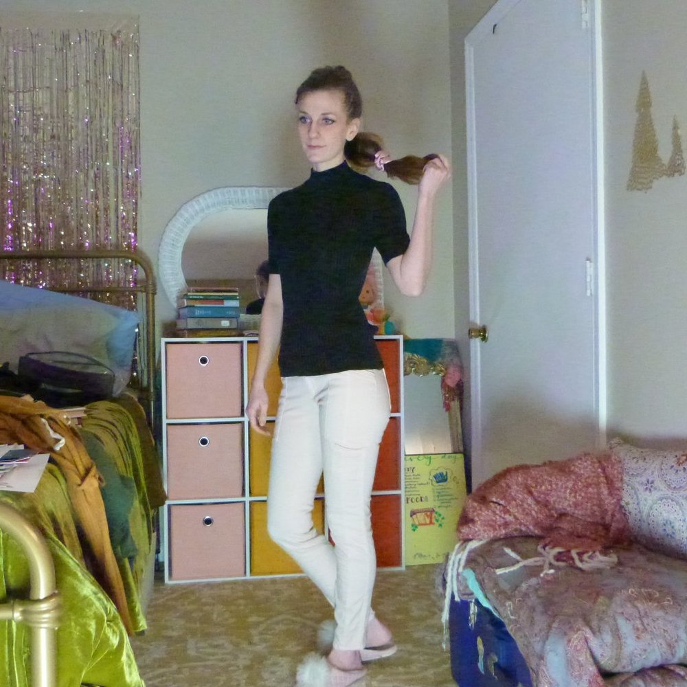 100% Spun Silk Short Sleeve Black Knit Turtleneck